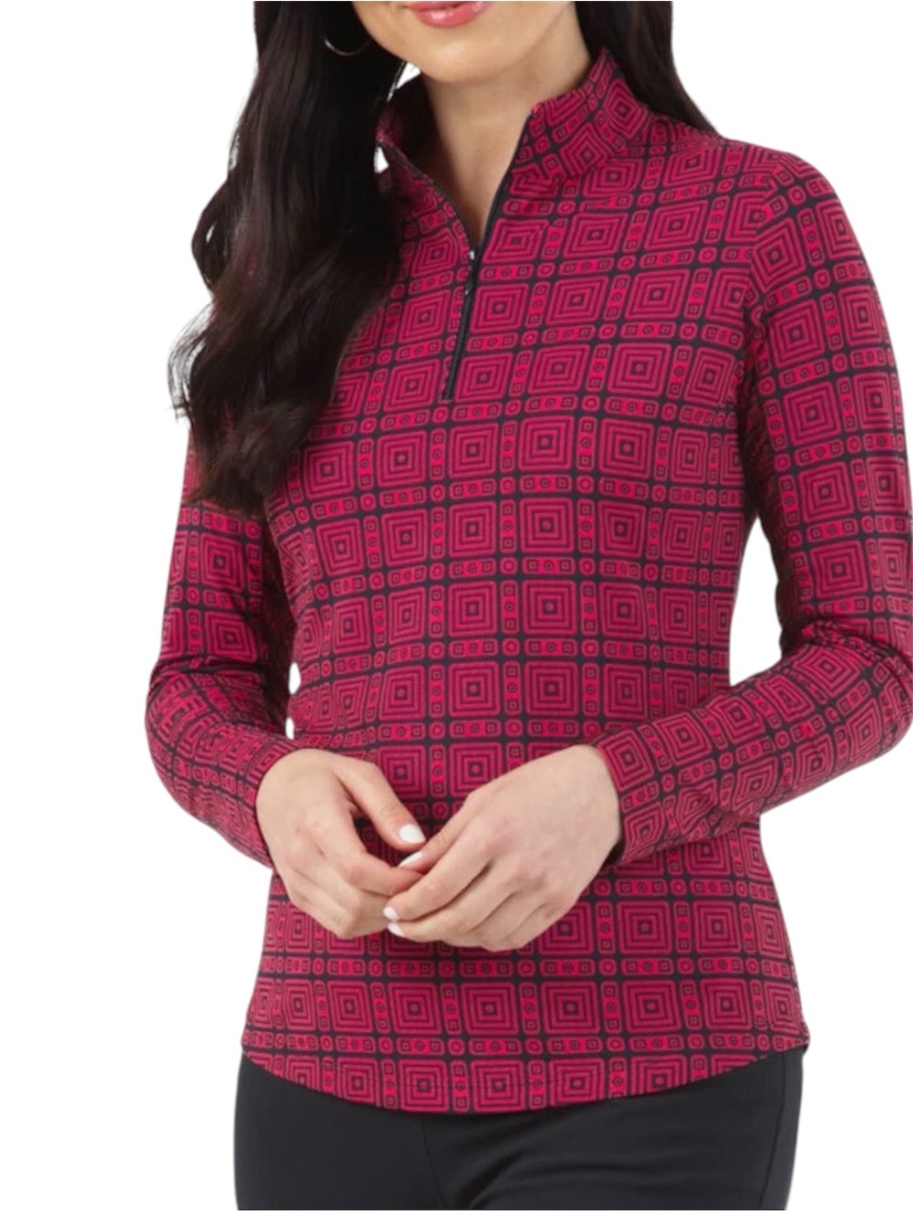 Ibkul Precilla Long sleeve Golf Shirt Size Large Black Red